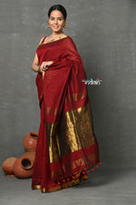 Thumbnail for Very Much Indian Designer! High Quality Pure Mul Cotton Handloom Saree - Maroon - Distacart
