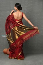 Thumbnail for Very Much Indian Designer! High Quality Pure Mul Cotton Handloom Saree - Maroon - Distacart