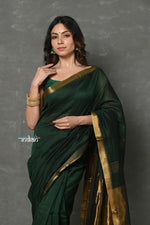 Thumbnail for Very Much Indian ! High Quality Pure Mul Cotton Handloom Saree - Dark Green - Distacart