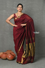 Thumbnail for Very Much Indian Tyohaar - Designer! High Quality Pure Mul Cotton Handloom Saree - Dark Maroon - Distacart