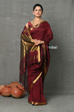 Thumbnail for Very Much Indian Tyohaar - Designer! High Quality Pure Mul Cotton Handloom Saree - Dark Maroon - Distacart