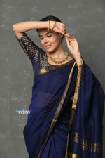 Thumbnail for Very Much Indian Tyohaar - Designer! High Quality Pure Mul Cotton Handloom Saree - Dark Blue - Distacart