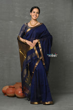 Thumbnail for Very Much Indian Designer! High Quality Pure Mul Cotton Handloom Saree - Dark Blue - Distacart