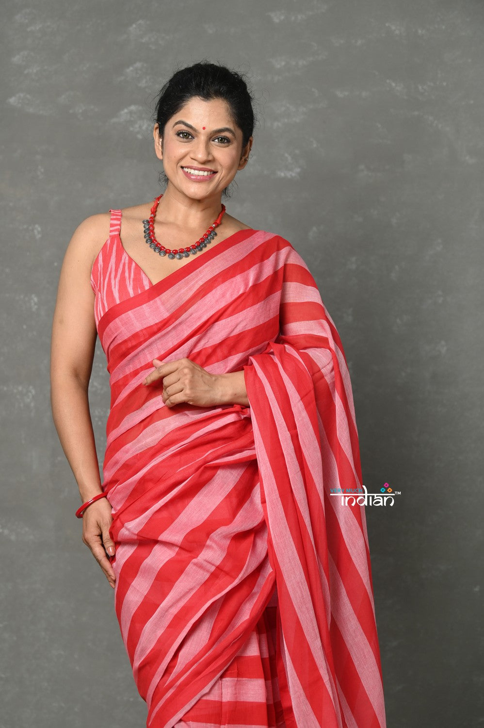 Very Much Indian Tyohaar - Designer! High Quality Pure Mul Cotton Handloom Saree - Red