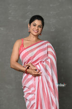 Thumbnail for Very Much Indian Tyohaar - Designer! Pure Mul Cotton Handloom Saree - Red White Stripes - Distacart