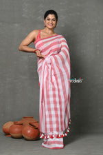 Thumbnail for Very Much Indian Tyohaar - Designer! Pure Mul Cotton Handloom Saree - Red White Stripes - Distacart
