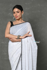 Thumbnail for Very Much Indian Tyohaar - Mul Cotton Khadi Design Handloom Woven Saree - White