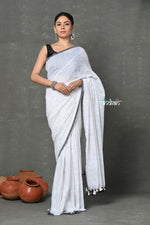 Thumbnail for Very Much Indian Tyohaar - Mul Cotton Khadi Design Handloom Woven Saree - White