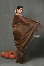 Thumbnail for Very Much Indian Tyohaar - Mul Cotton Zari Design Handloom Woven Saree - Brown - Distacart