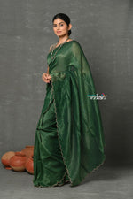 Thumbnail for Very Much Indian Mul Cotton Zari Design Handloom Woven Saree - Dark Green - Distacart