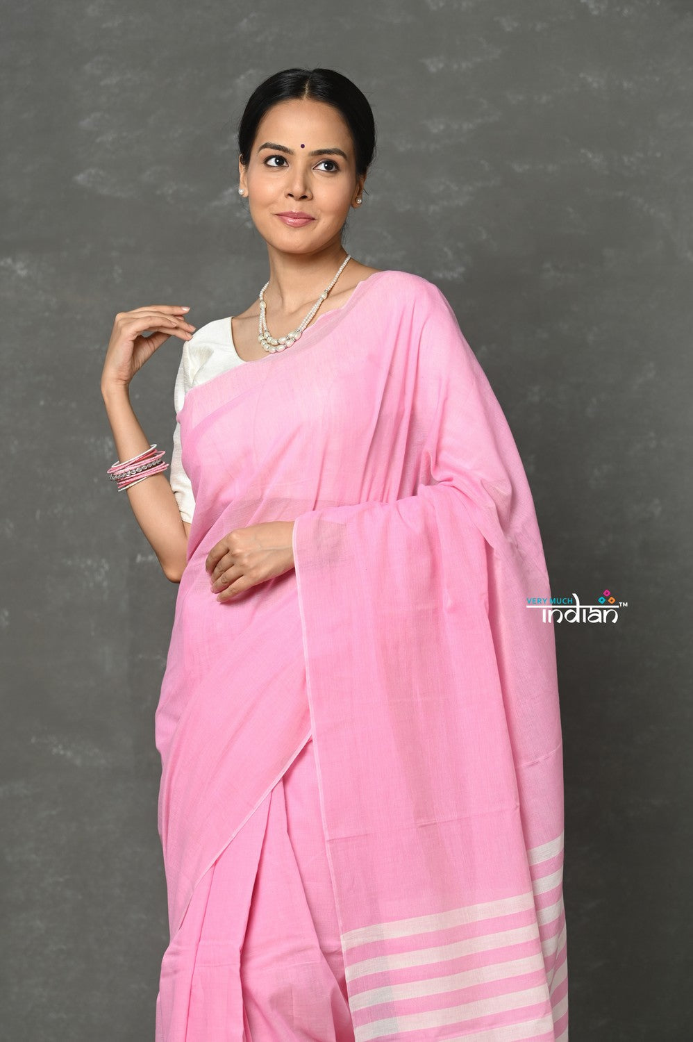 Very Much Indian Tyohaar - Pure Mul Cotton Handloom Saree - Feather Pink