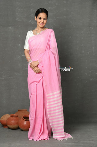 Very Much Indian Tyohaar - Pure Mul Cotton Handloom Saree - Feather Pink - Distacart