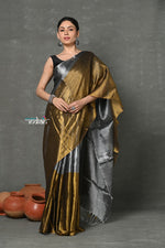Thumbnail for Very Much Indian Tyohaar - Fusion Cotton Tissue Shimmer Saree - Silver and Gold - Distacart