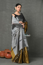 Thumbnail for Very Much Indian Tyohaar - Fusion Cotton Tissue Shimmer Saree - Silver and Gold - Distacart