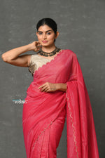 Thumbnail for Very Much Indian Mul Cotton Zari Design Handloom Woven Saree - Rani Pink - Distacart