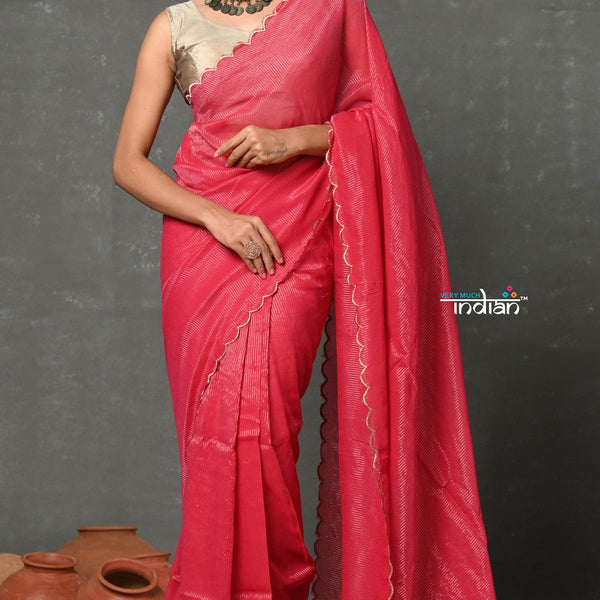 Very Much Indian Mul Cotton Zari Design Handloom Woven Saree - Rani Pink - Distacart