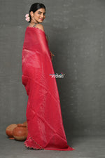 Thumbnail for Very Much Indian Tyohaar - Mul Cotton Zari Design Handloom Woven Saree - Rani Pink