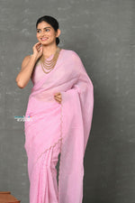 Thumbnail for Very Much Indian Tyohaar - Mul Cotton Zari Design Handloom Woven Saree - Lily Pink - Distacart