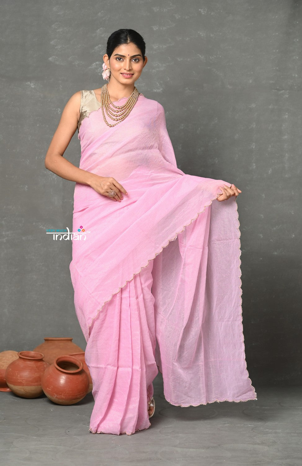 Very Much Indian Mul Cotton Zari Design Handloom Woven Saree - Lily Pink - Distacart