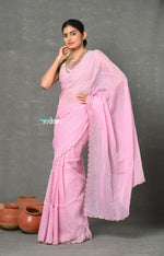 Thumbnail for Very Much Indian Tyohaar - Mul Cotton Zari Design Handloom Woven Saree - Lily Pink - Distacart