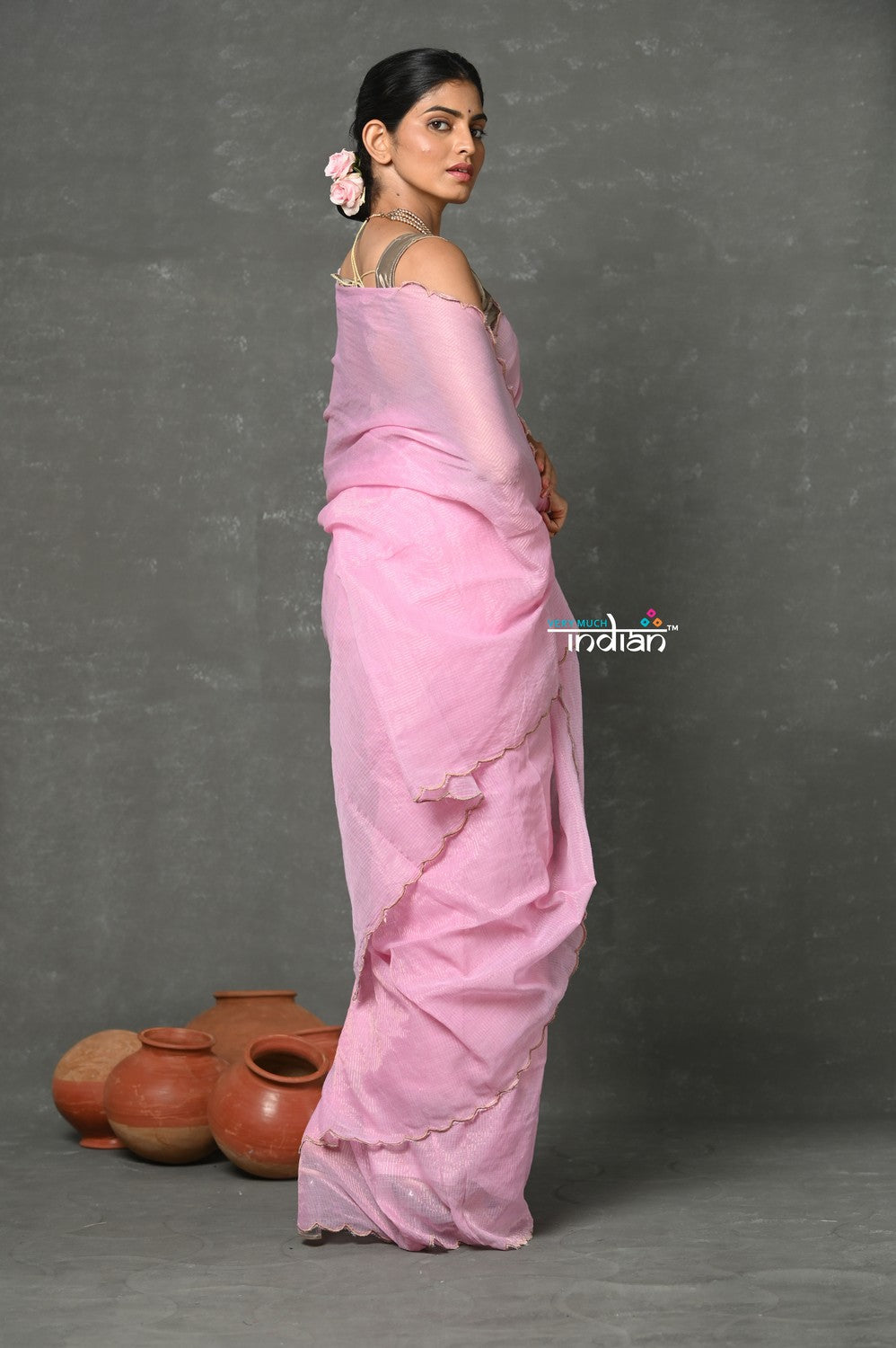 Very Much Indian Tyohaar - Mul Cotton Zari Design Handloom Woven Saree - Lily Pink - Distacart