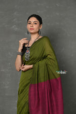 Thumbnail for Very Much Indian Tyohaar - Pure Mul Cotton Handloom Saree - Mehendi Green - Distacart