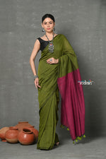 Thumbnail for Very Much Indian Tyohaar - Pure Mul Cotton Handloom Saree - Mehendi Green - Distacart