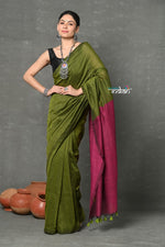 Thumbnail for Very Much Indian Tyohaar - Pure Mul Cotton Handloom Saree - Mehendi Green - Distacart
