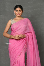 Thumbnail for Very Much Indian Mul Cotton Zari Design Handloom Woven Saree - Heather Pink - Distacart