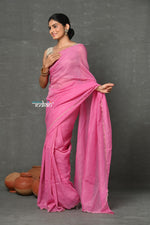 Thumbnail for Very Much Indian Tyohaar - Mul Cotton Zari Design Handloom Woven Saree - Heather Pink