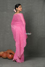 Thumbnail for Very Much Indian Mul Cotton Zari Design Handloom Woven Saree - Heather Pink - Distacart