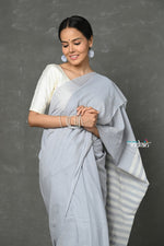 Thumbnail for Very Much Indian Pure Mul Cotton Handloom Saree ~ Grey - Distacart