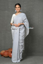 Thumbnail for Very Much Indian Tyohaar - Pure Mul Cotton Handloom Saree - Grey - Distacart