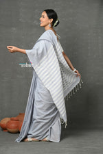 Thumbnail for Very Much Indian Tyohaar - Pure Mul Cotton Handloom Saree - Grey - Distacart