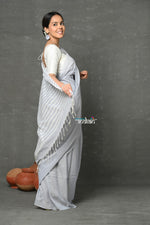 Thumbnail for Very Much Indian Pure Mul Cotton Handloom Saree ~ Grey - Distacart
