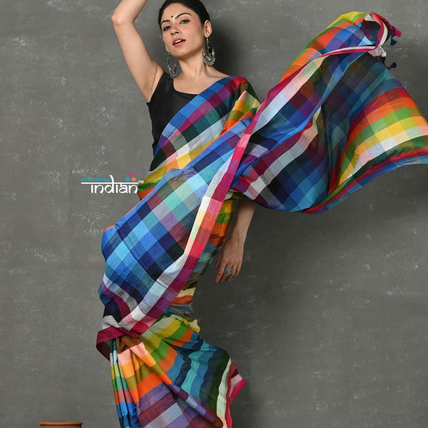 Very Much Indian Tyohaar - Exclusive! Pure Cotton Handloom Saree - Dream Rainbow Saree - Distacart