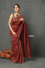Thumbnail for Very Much Indian Mul Cotton Zari Design Handloom Woven Saree - Maroon - Distacart