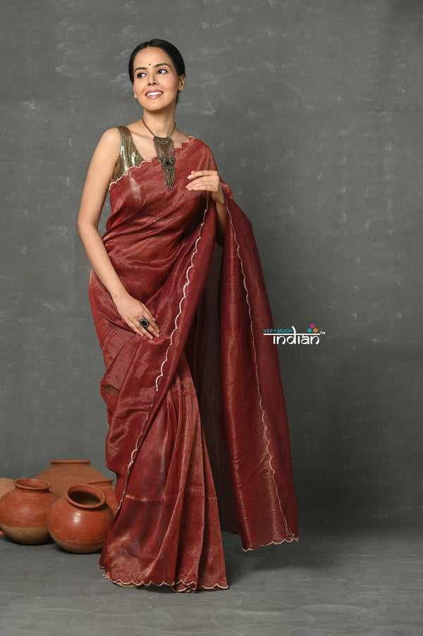 Very Much Indian Mul Cotton Zari Design Handloom Woven Saree - Maroon - Distacart