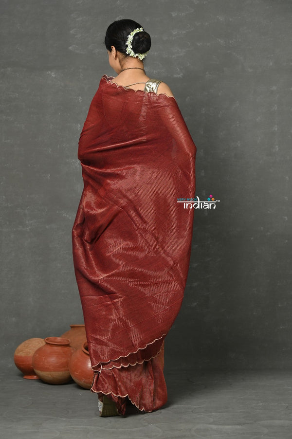 Very Much Indian Tyohaar - Mul Cotton Zari Design Handloom Woven Saree - Maroon - Distacart