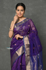 Thumbnail for Very Much Indian Tyohaar - Handloom Pure Cotton Silk Saree With Golden Border - Violet - Distacart