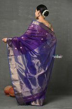 Thumbnail for Very Much Indian Tyohaar - Handloom Pure Cotton Silk Saree With Golden Border - Violet - Distacart