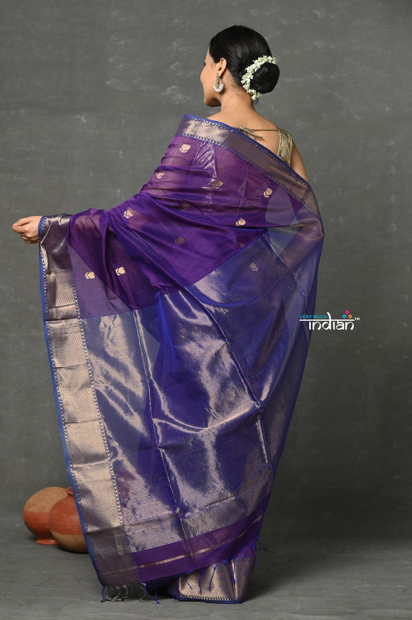 Very Much Indian Tyohaar - Handloom Pure Cotton Silk Saree With Golden Border - Violet - Distacart