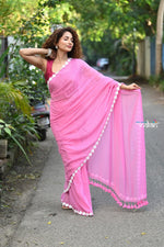 Thumbnail for Very Much Indian Taapsee - Handloom Pure Mul Cotton Saree With Sleek Border - Wisteria Pink