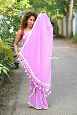 Thumbnail for Very Much Indian Taapsee - Designer! Pure Mul Cotton Saree with Sleek Border - Blush Pink