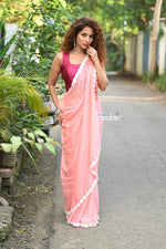 Thumbnail for Very Much Indian Taapsee - Designer! Pure Mul Cotton Saree with Sleek Border - Heavy Peach - Distacart