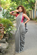 Thumbnail for Very Much Indian Taapsee - Designer! Pure Mul Cotton Saree with Sleek Border - Salient Grey - Distacart