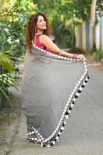 Thumbnail for Very Much Indian Taapsee - Designer! Pure Mul Cotton Saree with Sleek Border - Salient Grey - Distacart
