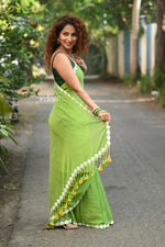 Thumbnail for Very Much Indian Taapsee - Designer! Pure Mul Cotton Saree with Sleek Border - Leaf Green - Distacart
