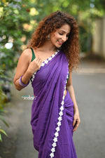 Thumbnail for Very Much Indian Taapsee - Designer! Pure Mul Cotton Saree with Sleek Border - Purple - Distacart