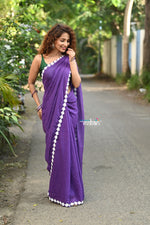 Thumbnail for Very Much Indian Taapsee - Designer! Pure Mul Cotton Saree with Sleek Border - Purple - Distacart